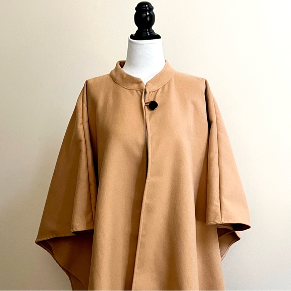 Cape Coat-One Size-Cotton Blend-Camel Color - Picture 5 of 8